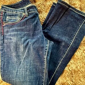 Seven7 Dark Blue Boot Cut Jeans with stretch & Pink Accent Stitching